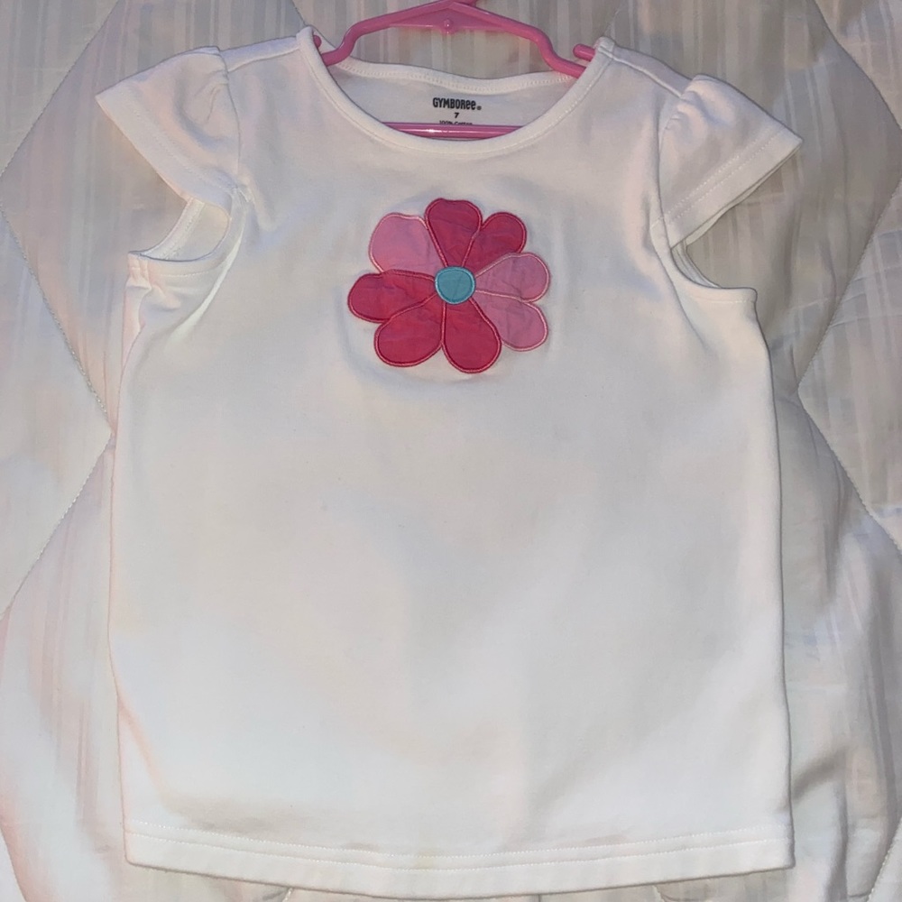 Girls Gymboree white short sleeve flower top size 7
